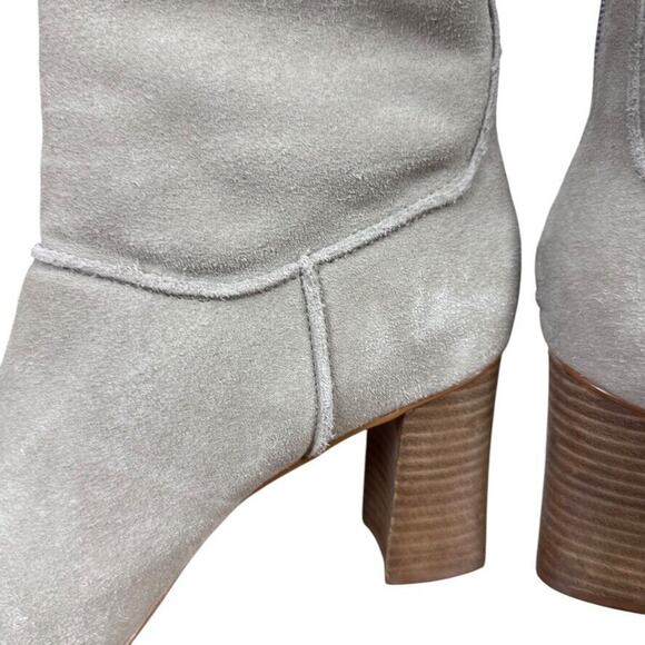 Sbicca Womens Suede Peep Toe Ankle Booties Block High Heels Shoes Beige sz 9 - Picture 4 of 16